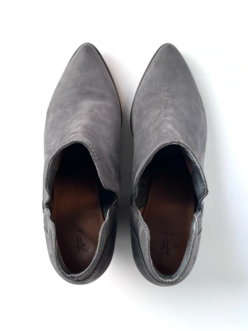 FRYE Reina Gray Leather Cutout Ankle Booties Block Heel Women’s Size 7.5 M